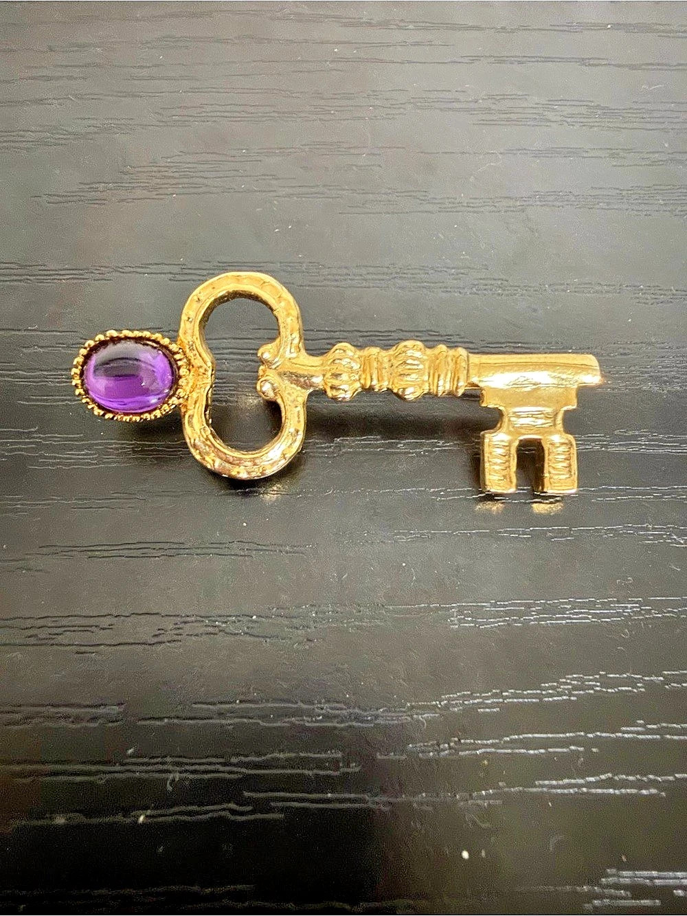 Key Brooch with Purple Stone